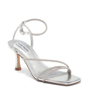 Steve Madden Silver Meggie Crystal Ankle Strap Heel